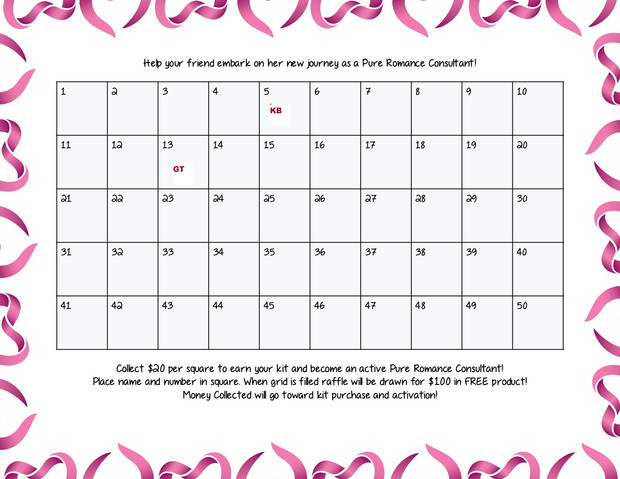 100 Square Raffle Board Pure Romance Raffle