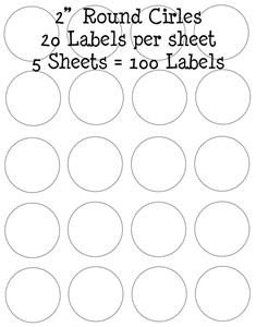 2 Inch Round Label Template 100 2" Inch White Round Circle Labels Stickers Sheets