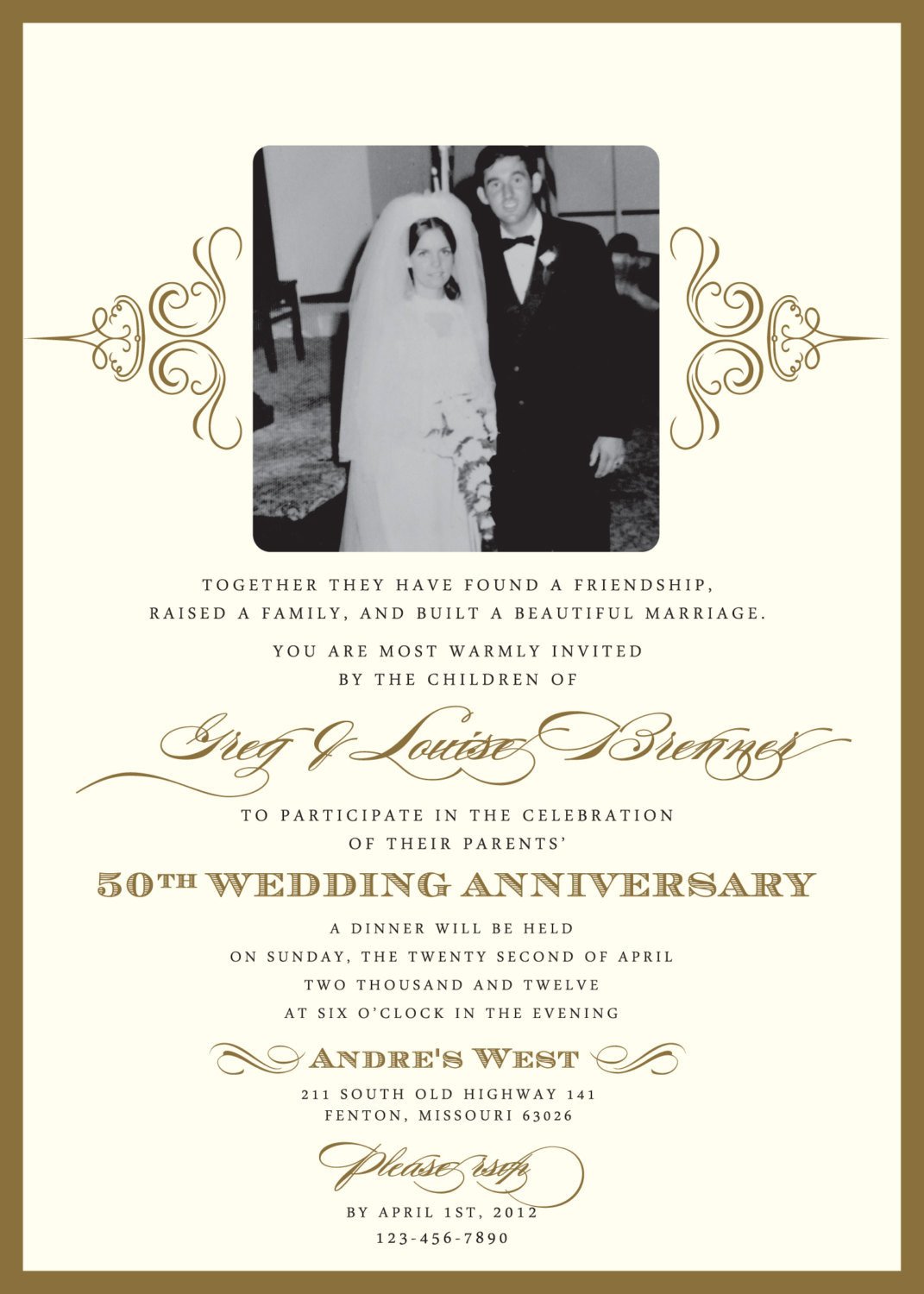 50th Anniversary Invitations Templates Golden 50th Anniversary Party Invitation