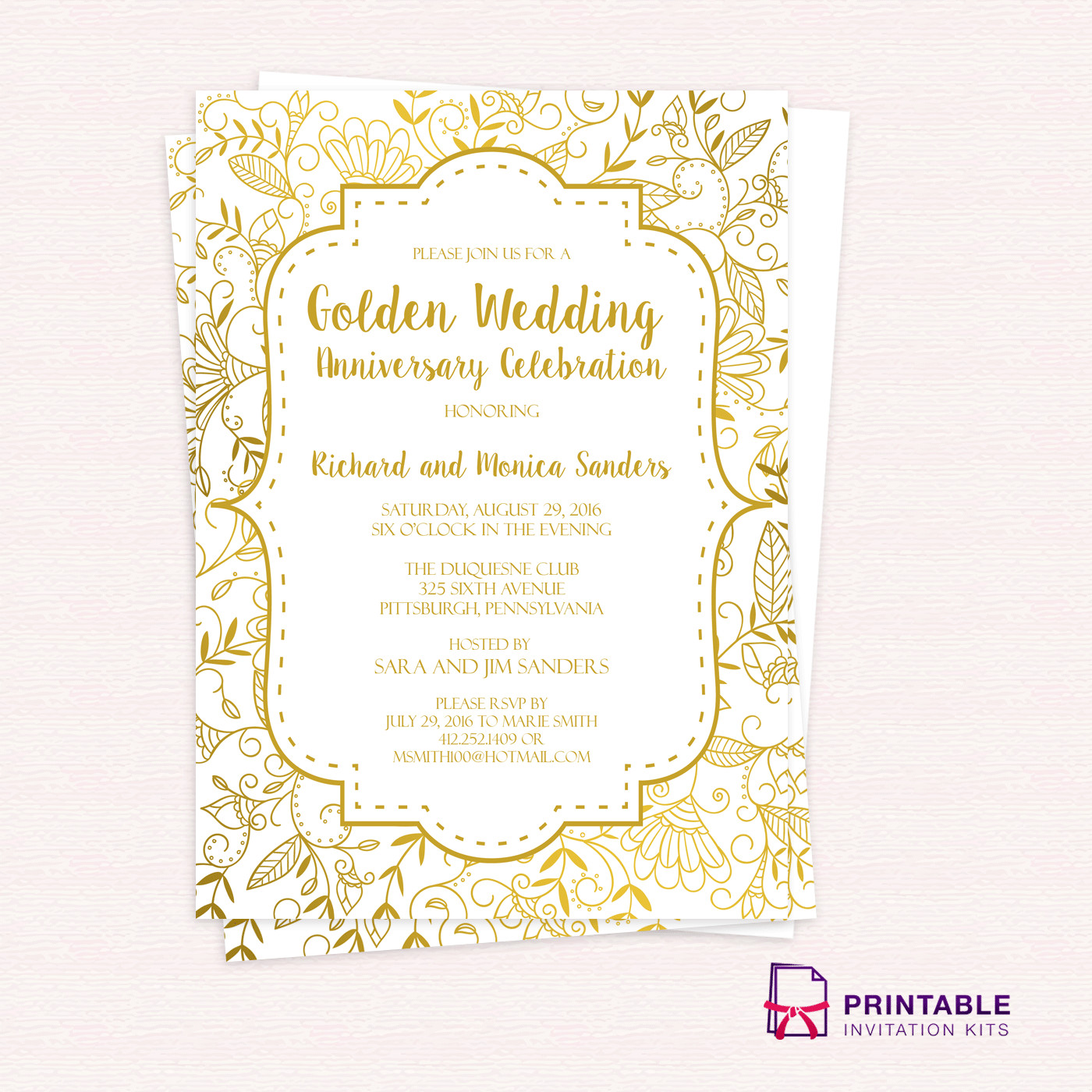 50th Anniversary Invitations Templates Golden Wedding Anniversary Invitation Template