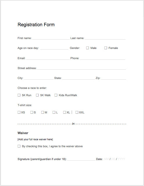 5k Registration form Template 5k Registration form Templates