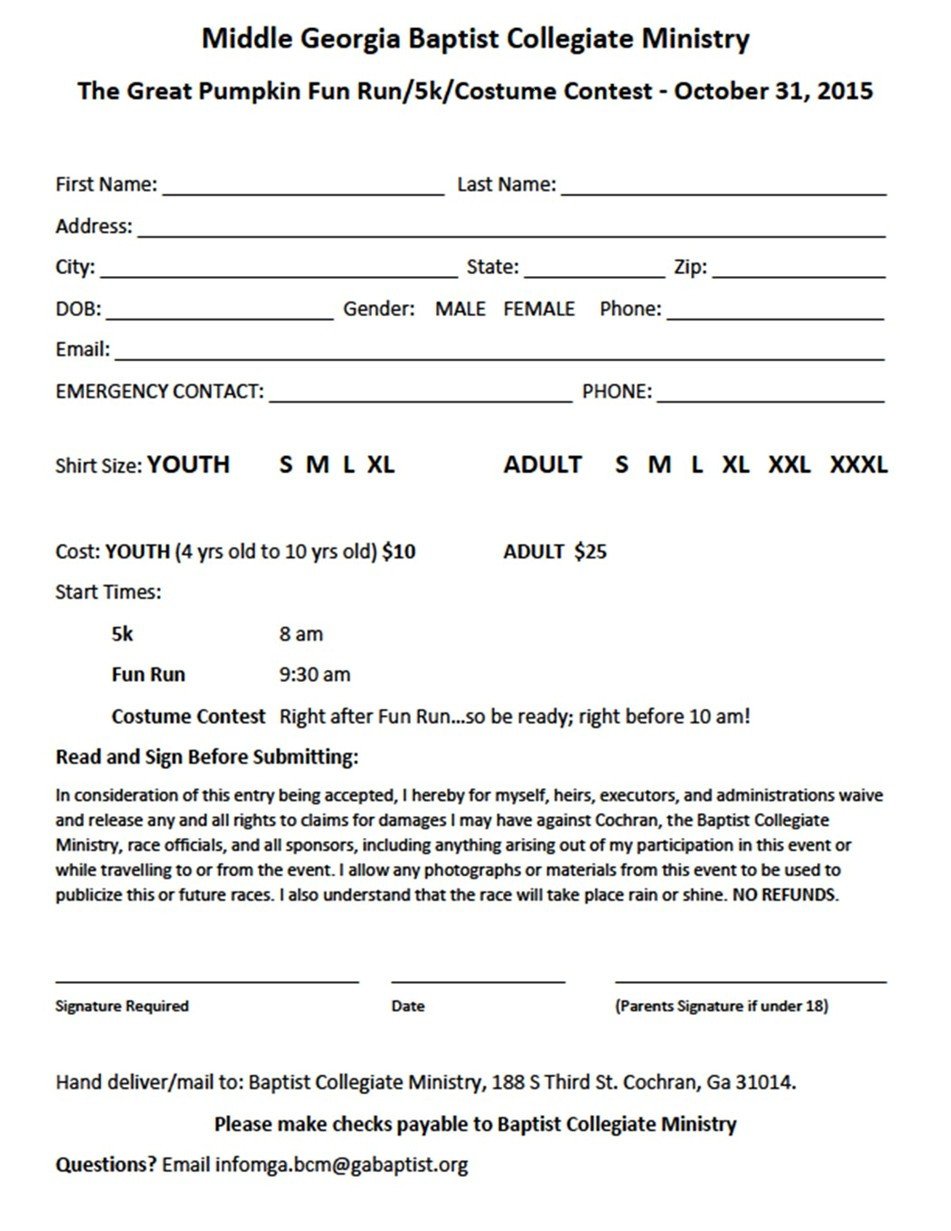 5k Registration form Template Bleckley Progress forms