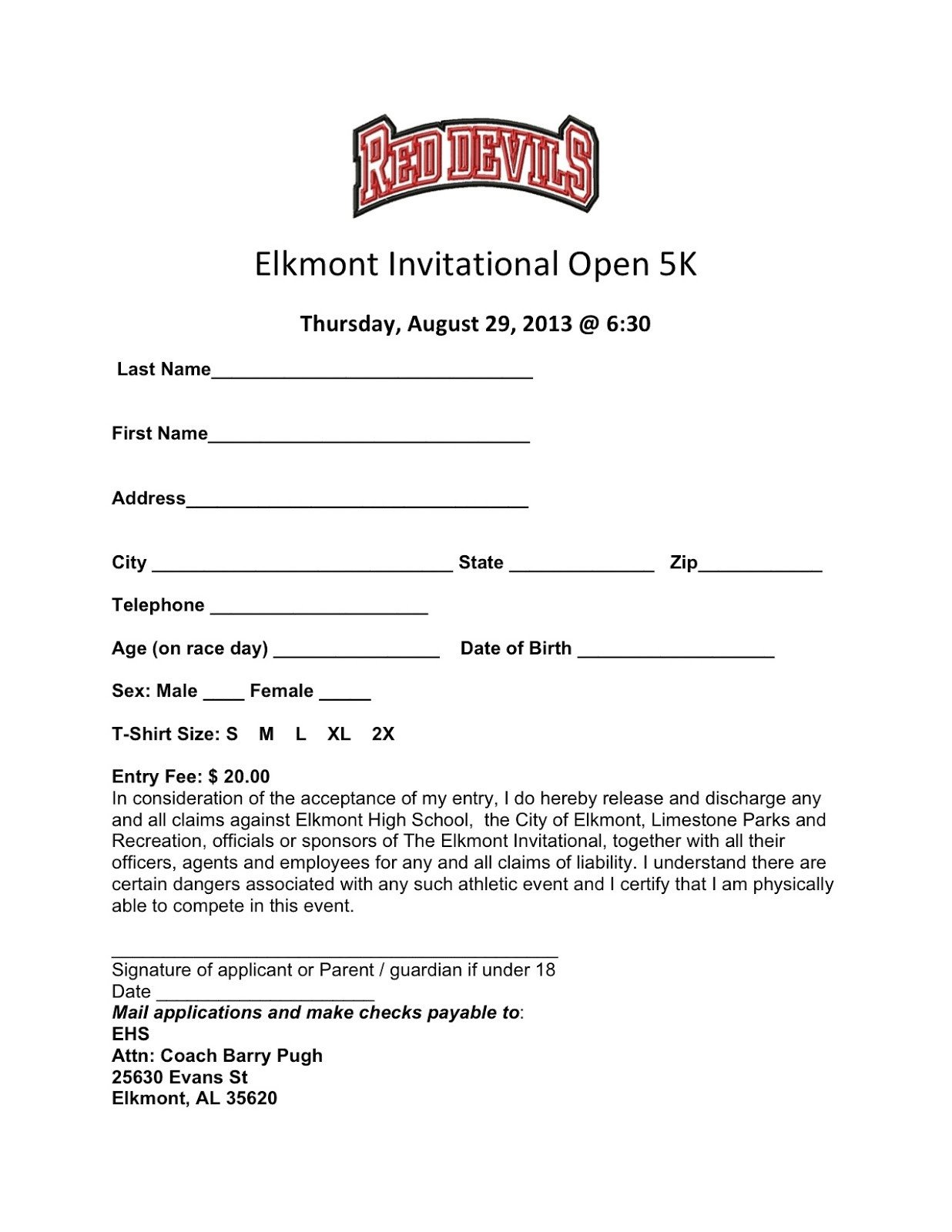 5k Registration form Template Elkmont Alabama Elkmont Open 5k Run Runners Unite