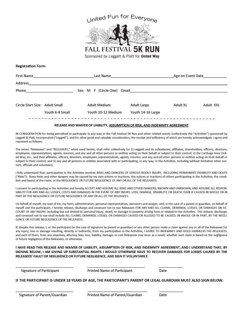 5k Registration form Template Festival event Registration forms