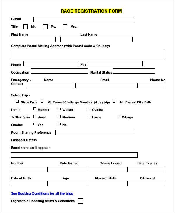 5k Registration form Template Printable Registration form Templates 9 Free Pdf