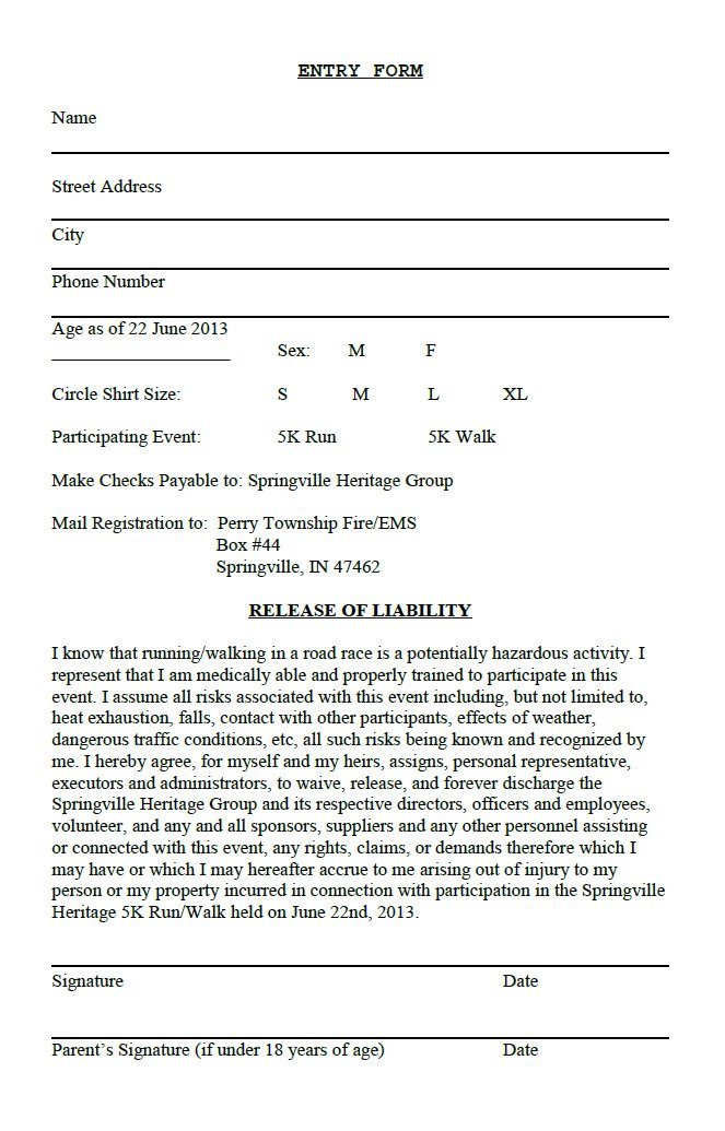 5k Registration form Template Springville Indiana Munity Website Part 2