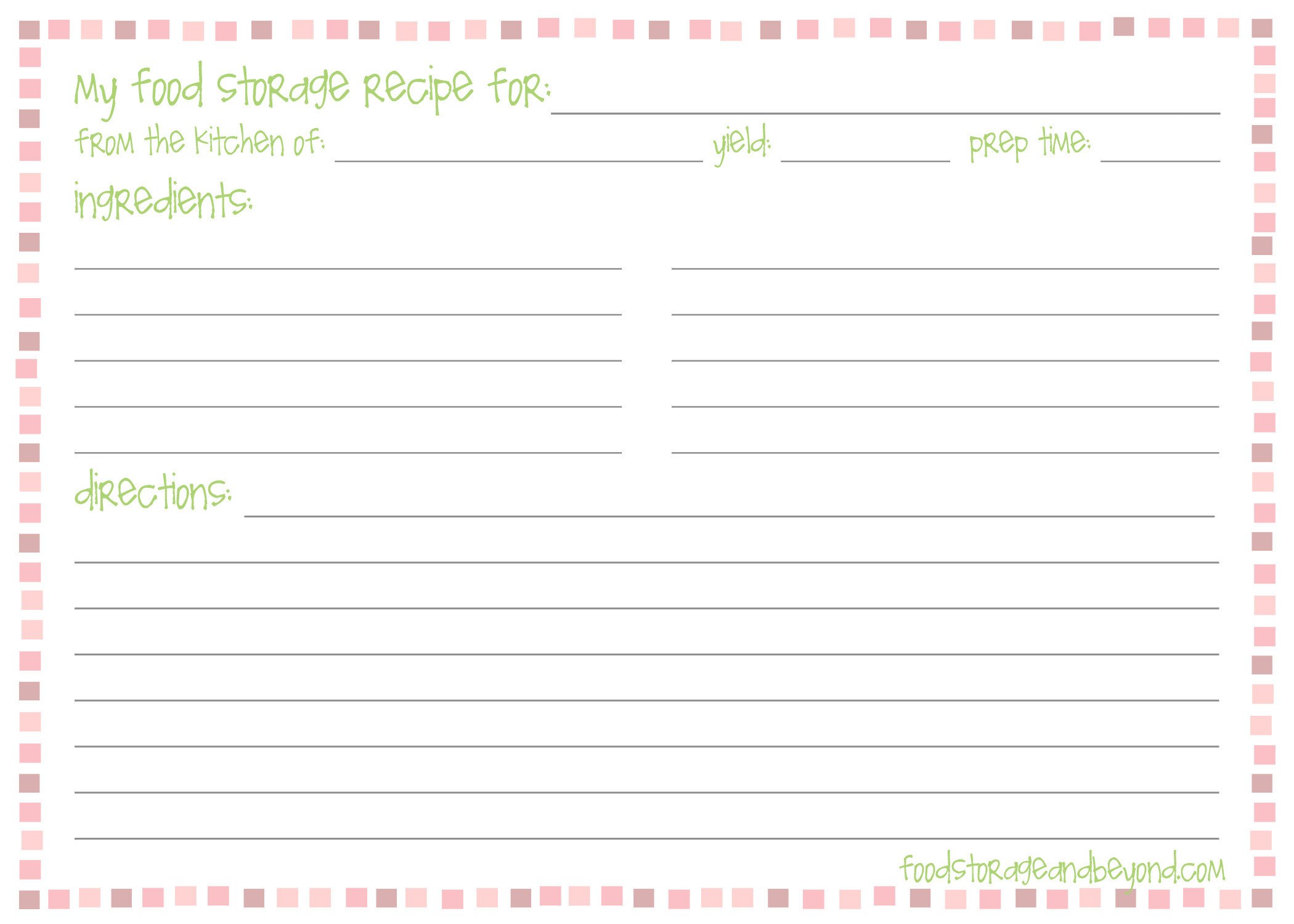 5x7 Postcard Template for Word Recipe Cards – Food Storage and Beyond