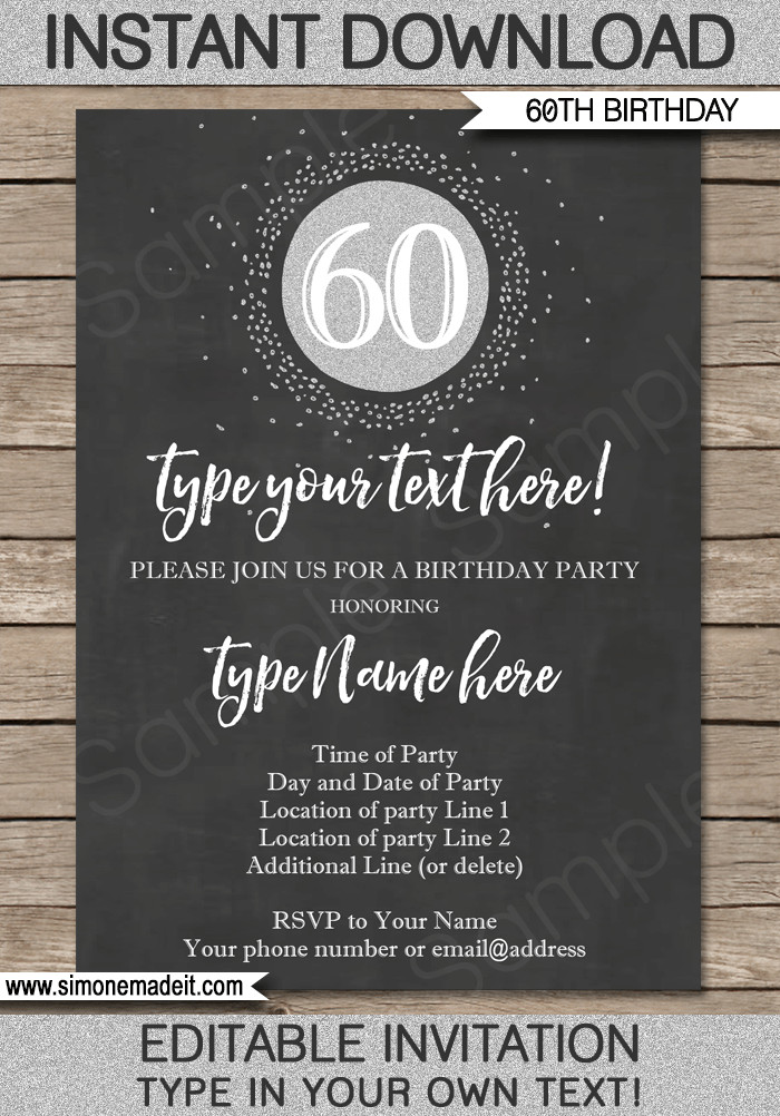 60 Th Birthday Invites Chalkboard 60th Birthday Invitation Template