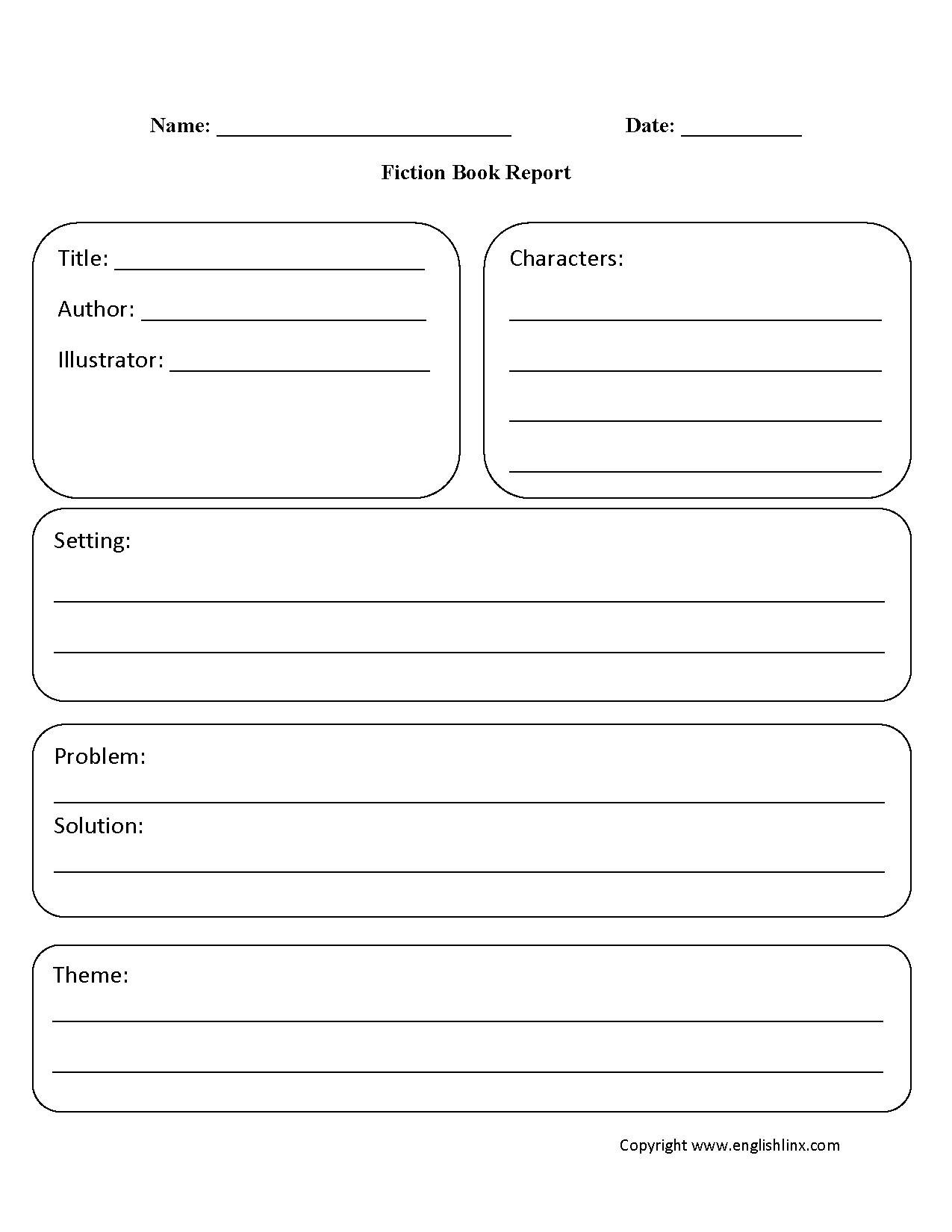 6th Grade Book Report Template Fiction Book Report Worksheet Homework