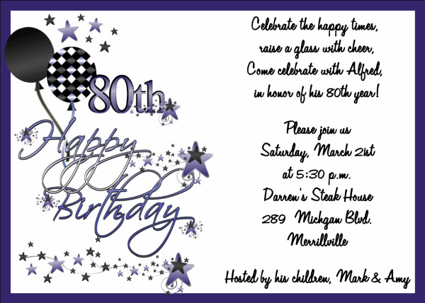 80th Birthday Invitation Templates 80th Birthday Invitations Wording Party Ideas