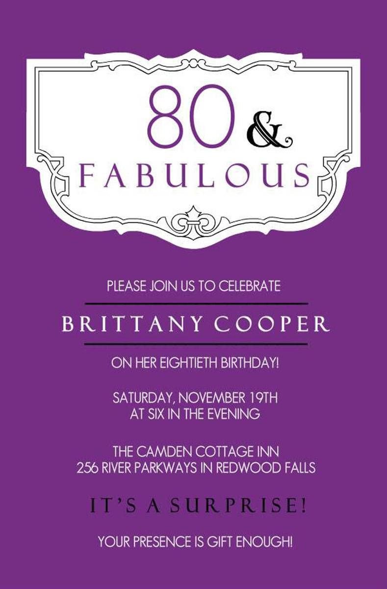 80th Birthday Invitations Templates Free Elegant Purple 80th Birthday Party Invitations Templates