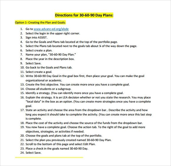 90 Day Action Plan Template 30 60 90 Day Action Plan Template 7 Download Documents