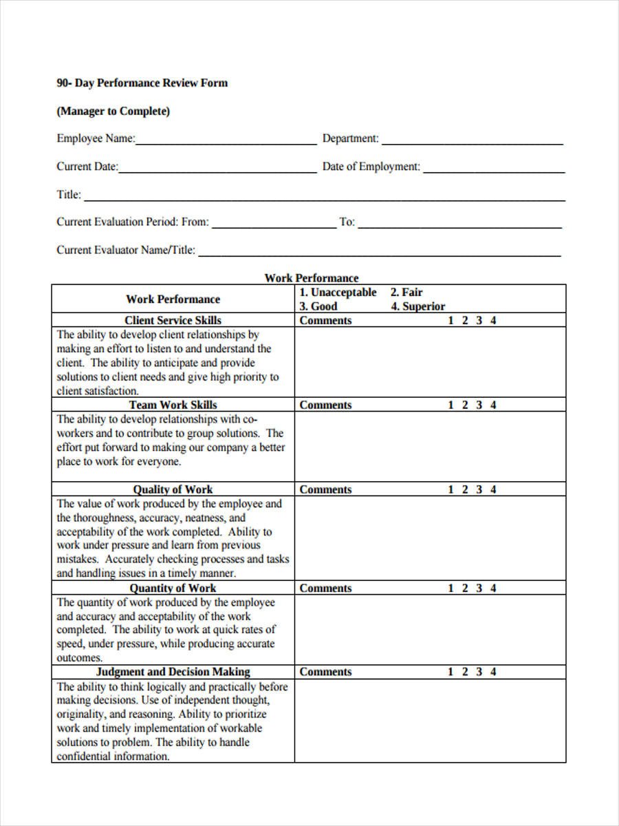 90 Day Performance Review Template 27 Performance Review forms In Pdf