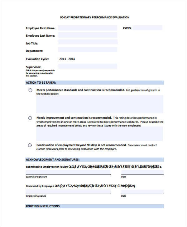 90 Day Performance Review Template 29 Sample Employee Evaluation forms