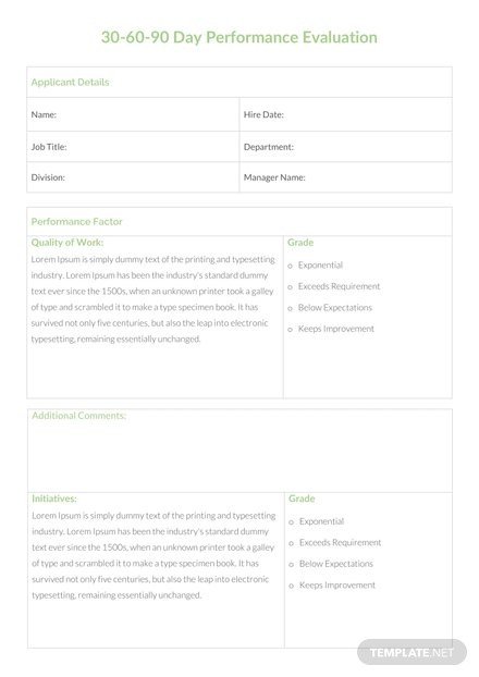 90 Day Performance Review Template 30 60 90 Day Job Success Sheet Template Download 56