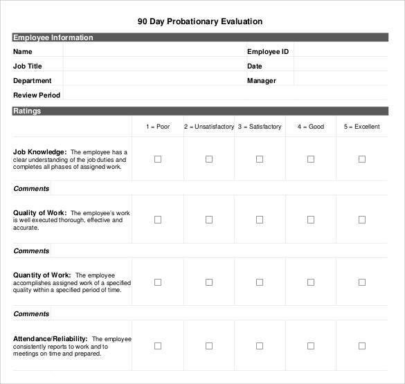 90 Day Performance Review Template 41 Sample Employee Evaluation forms to Download