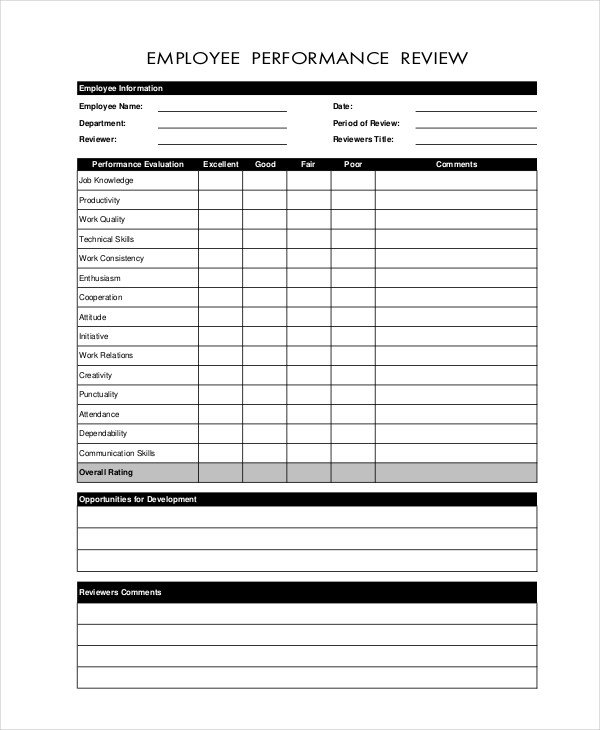 90 Day Performance Review Template Employee Review Templates 10 Free Pdf Documents