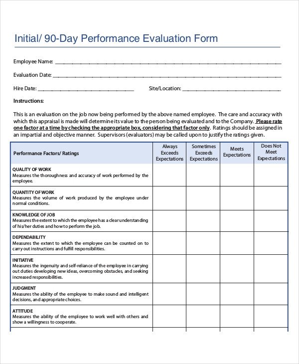 90 Day Performance Review Template Employee Review Templates 10 Free Pdf Documents