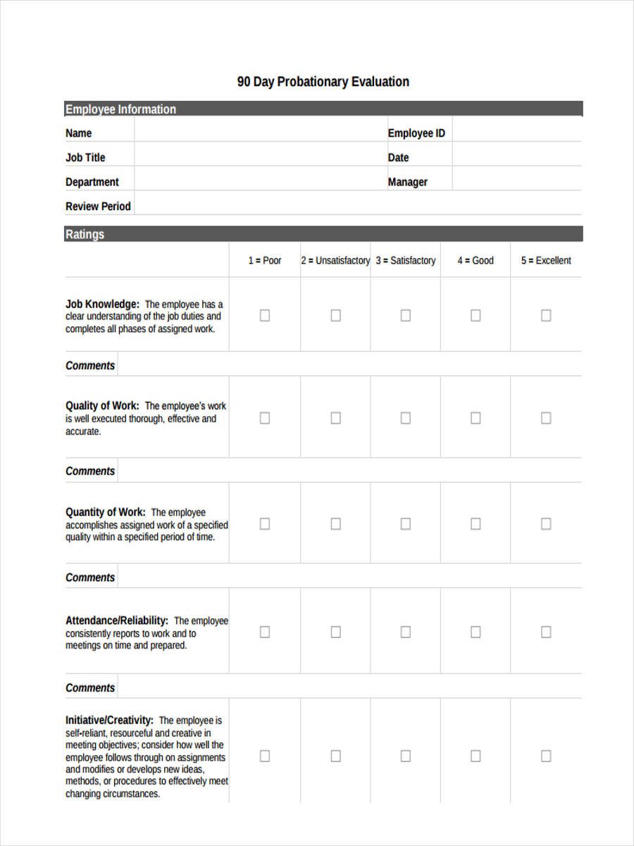 90 Day Review Template 10 Probation Review form Sample Free Sample Example