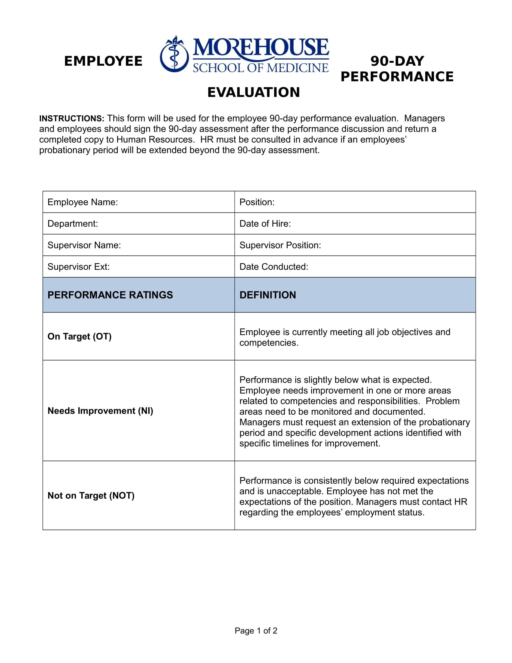 90 Day Review Template 14 90 Day Review forms Free Word Pdf format Download