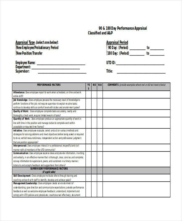 90 Day Review Template 29 Sample Employee Evaluation forms