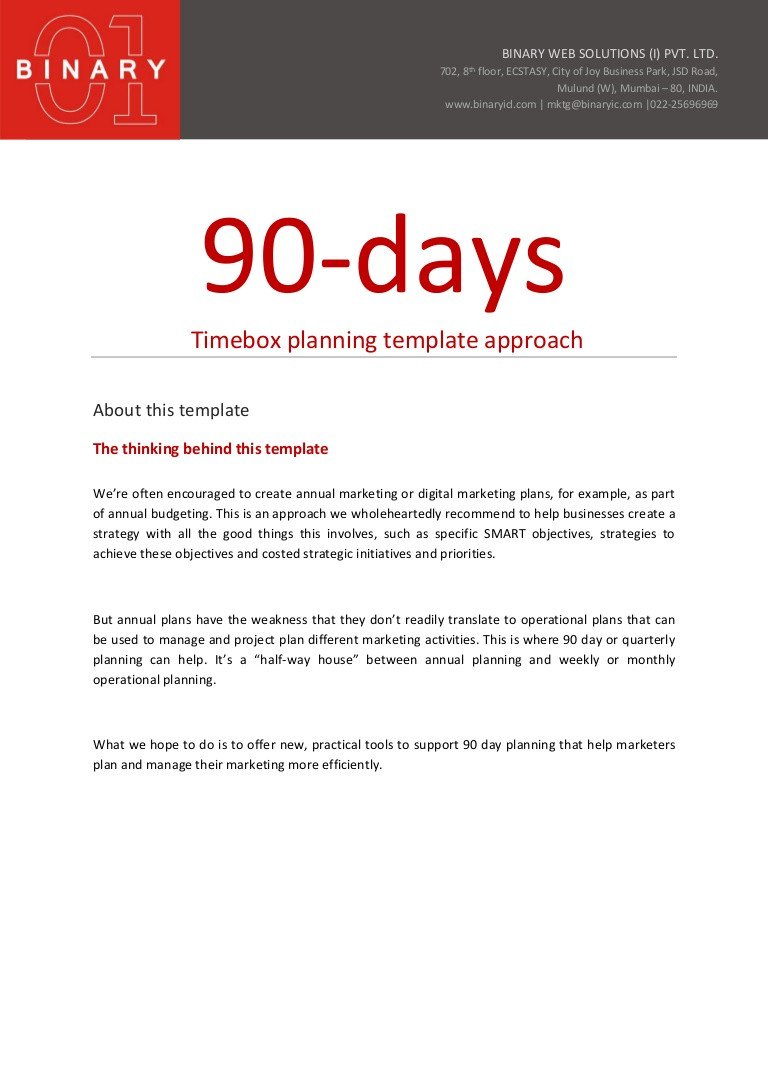 90 Day Sales Plan 90 Day Planning Template Approach