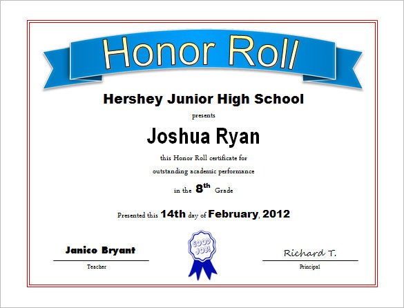 A Honor Roll Certificate 8 Printable Honor Roll Certificate Templates &amp; Samples