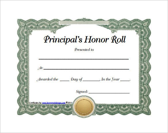 A Honor Roll Certificate 8 Printable Honor Roll Certificate Templates &amp; Samples