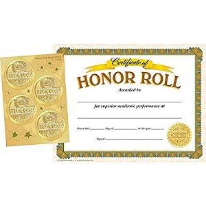A Honor Roll Certificate Amazon Honor Roll Certificates and Award Seals Bo
