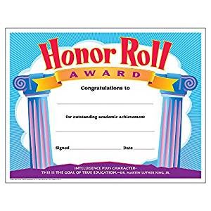 A Honor Roll Certificate Amazon Trend Enterprises Inc Honor Roll Award