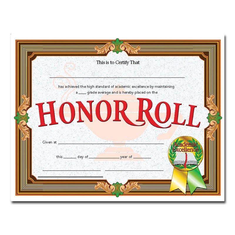 A Honor Roll Certificate Certificates Honor Roll Gold Banner