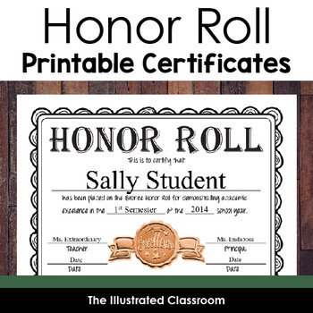 A Honor Roll Certificate Honor Roll Certificates Gold Silver and Bronze Full