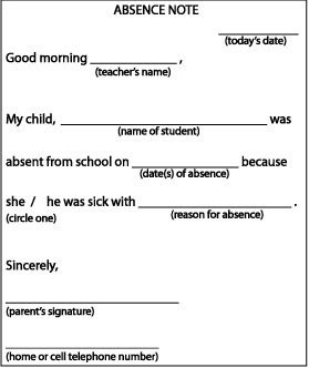 Absence Letter for School Absence Note