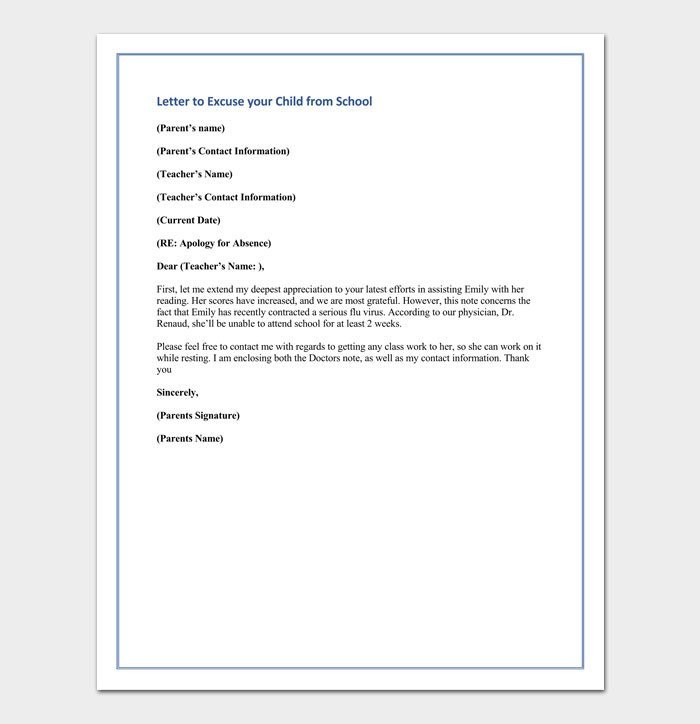 Absence Letter for School Apology Letter for Absence From School Due to Illness