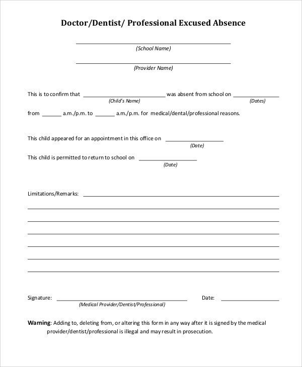 Absence Note for School 37 Free Doctors Note Templates