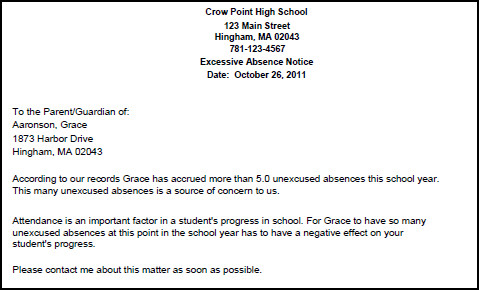 Absence Note for School Absence Letter