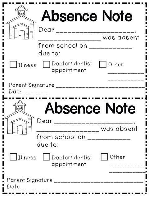 Absent Letters for School Absence Note Printable Printable