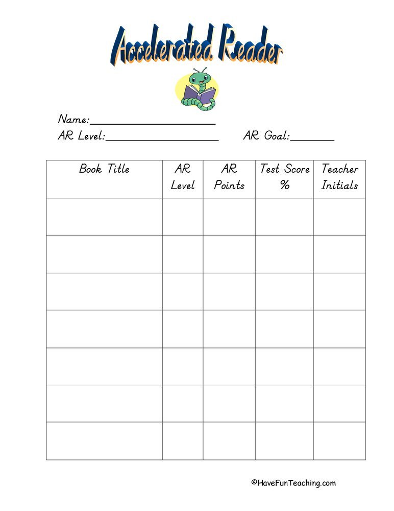 Accelerated Reading Log Accelerated Reader Worksheets