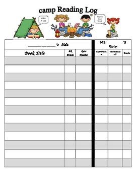 Accelerated Reading Log Camp themed Reading Log by Tailored by Jessica Naylor