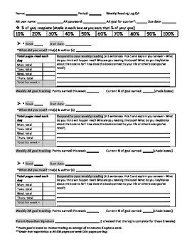 Accelerated Reading Log Weekly Reading Log with Accelerated Reader Tracker by