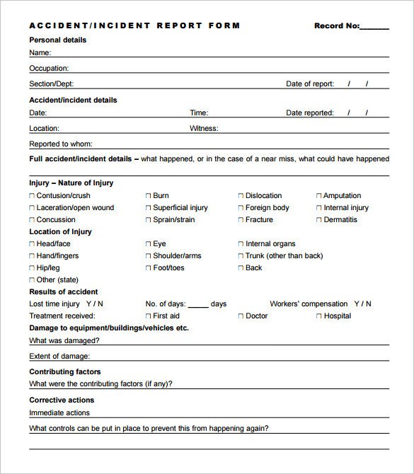 Accident Reporting form Template 50 Incident Report Templates Pdf Docs Apple Pages