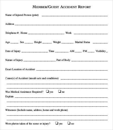 Accident Reporting form Template Accident Report form
