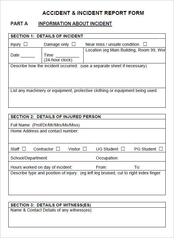 Accident Reporting form Template Accident Report forms Template