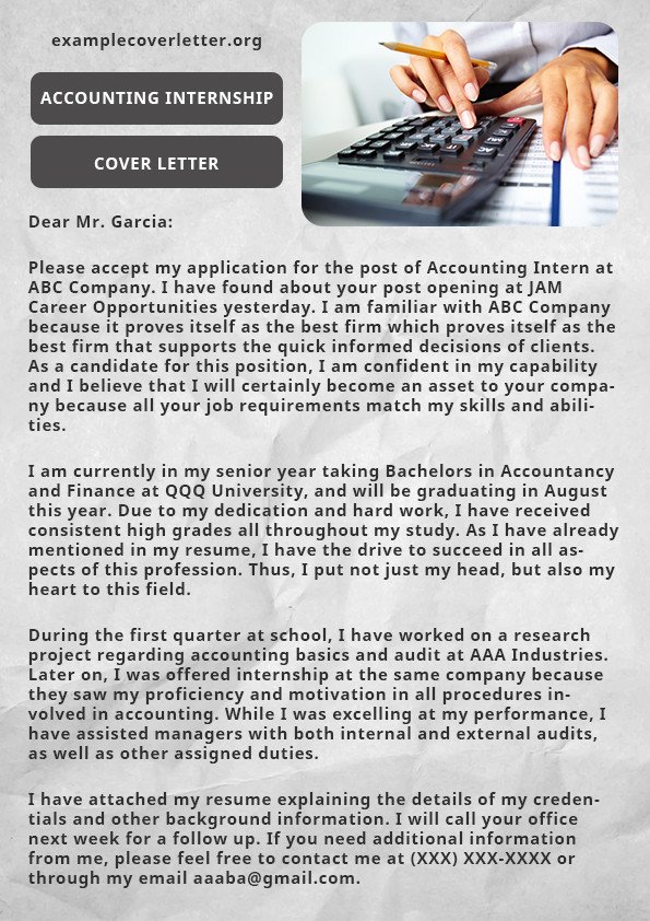 Accounting Internship Cover Letter Accounting Internship Cover Letter Sample