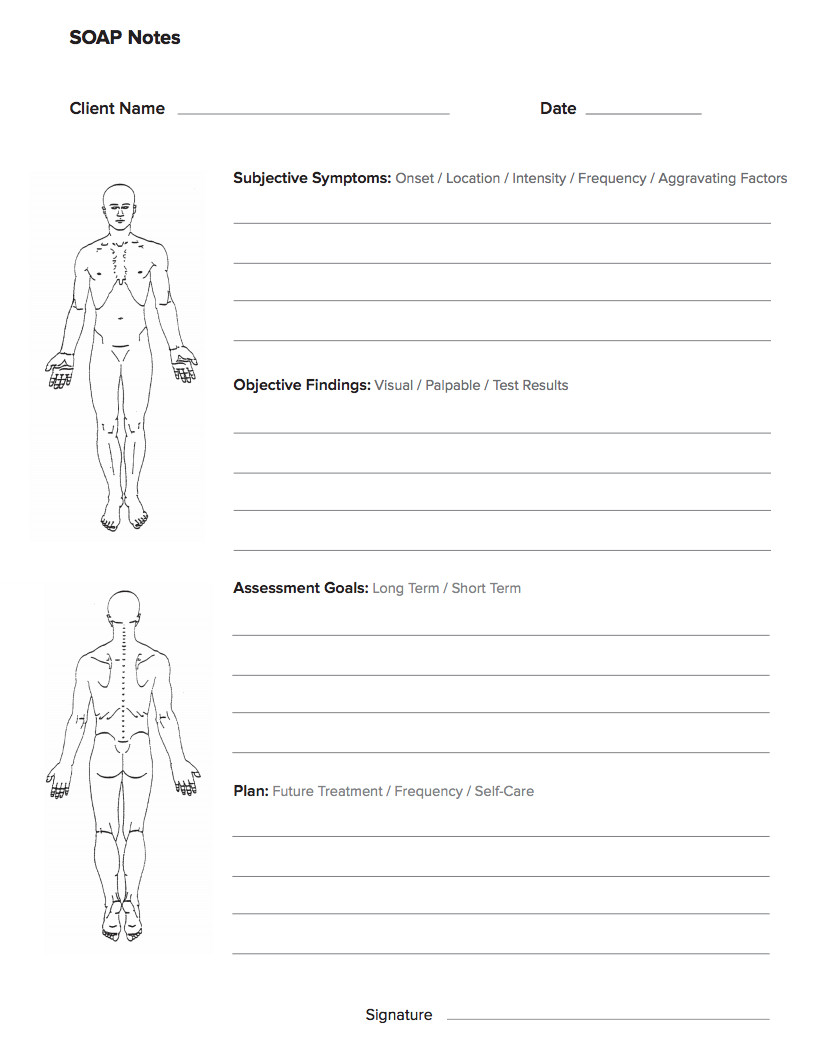 Acupuncture soap Note Template Free Massage soap Notes forms Massagebook