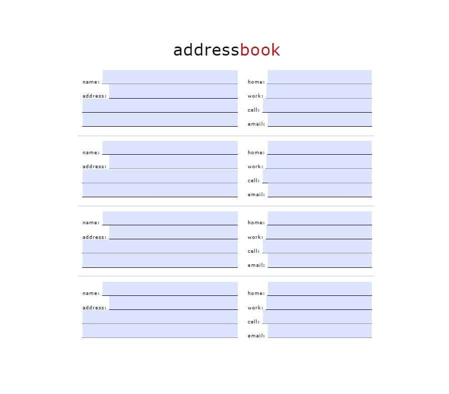 Address Book Template Excel 40 Printable &amp; Editable Address Book Templates [ Free]