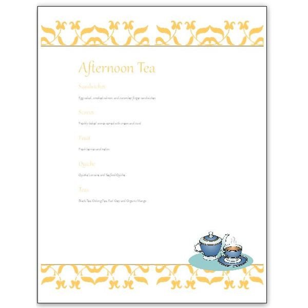 Afternoon Tea Menu Template Hosting A Tea Download An afternoon Tea Menu Template for
