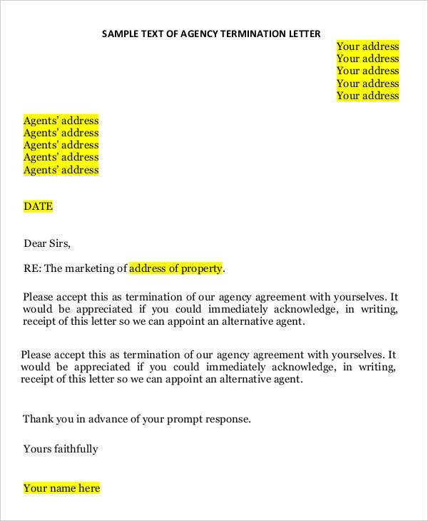 Agent Termination Letter Sample 41 Sample Termination Letter Templates Word Pdf Ai