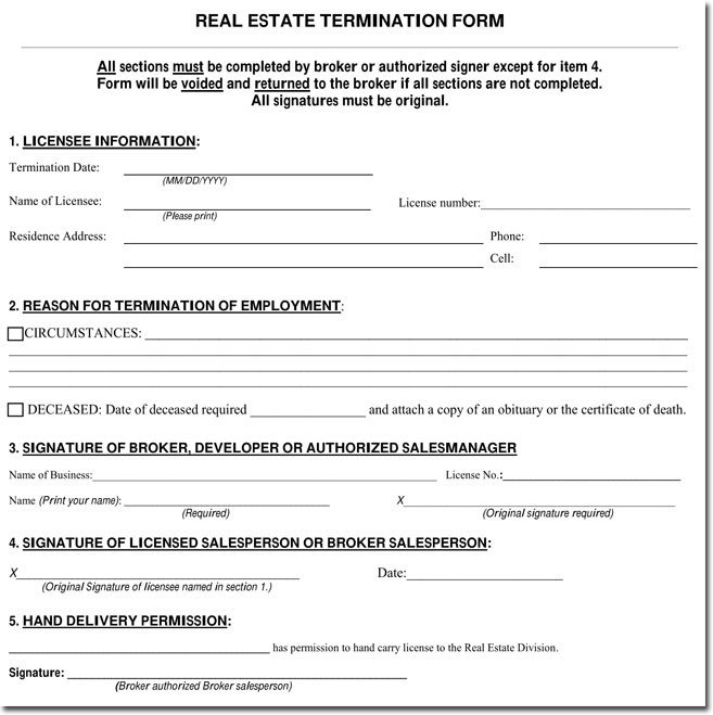 Agent Termination Letter Sample Real Estate Termination Letter Notice form Samples