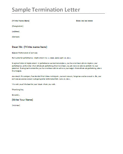 Agent Termination Letter Sample Termination Letter Sample